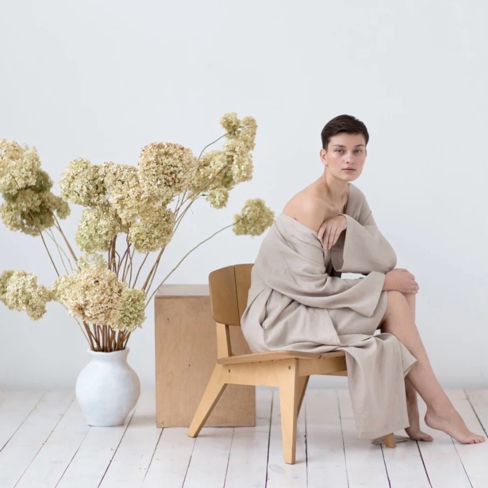 Linen kimono style robe-Purple